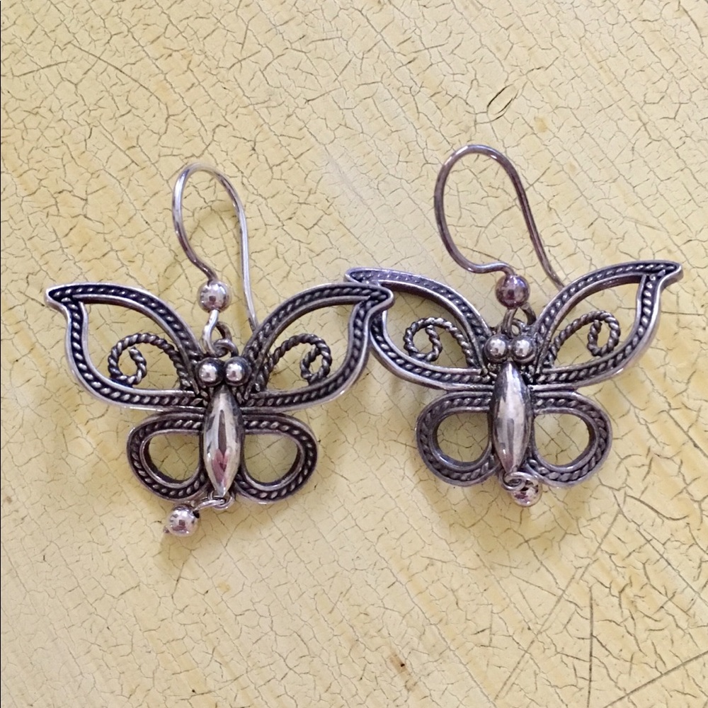 Sterling 925 Silver Butterfly Pierced Earrings